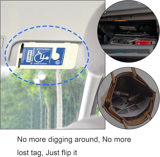 Handicap Placard Holder for Auto, Wisdompro Disabled Parking Permit Sign Protector for Car Sun Visor with Note Paper Slot, Pen Holder and Elastic Strap - Beige