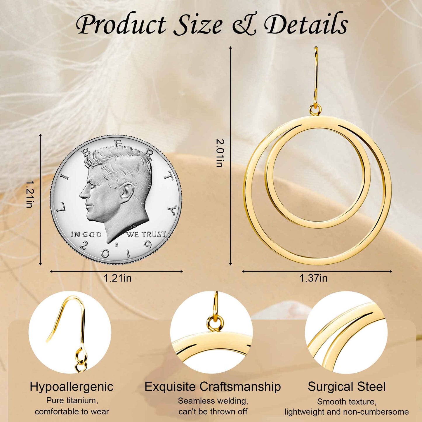 GUMENA Gold/Silver Hoop Earrings for Women 18K Gold Plated Circle Dangle Earrings for Women Trendy Surgical Steel Titanium Hypoallergenic Earrings