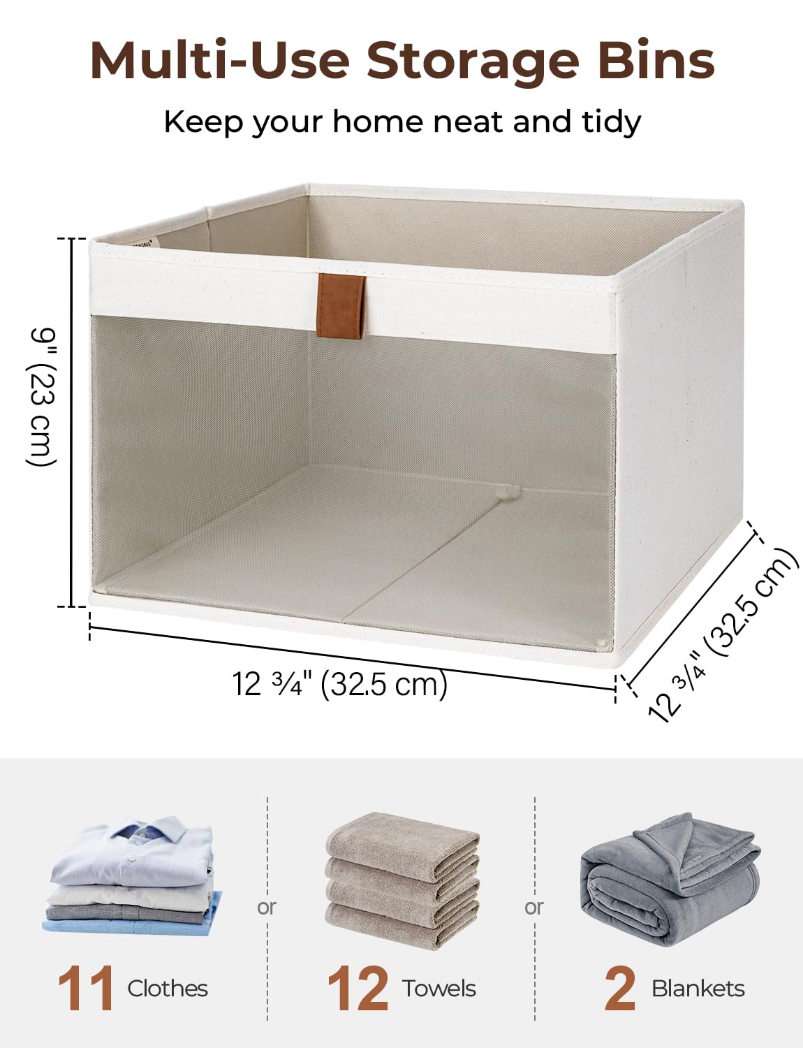 StorageWorks Closet Storage Bins, Large Storage Baskets with Clear Window and Handles, Foldable Fabric Organizer for Clothes, Shelves, Beige, 3 Pack