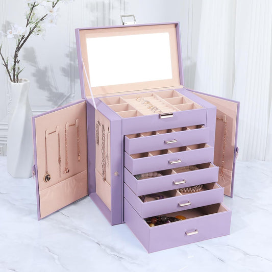ASINGYER Jewelry Box for Women, 6 Layer Large Jewelry Holder Organizer with 5 Drawers for Jewelry Storage, Big Jewelry Box for Womens’ Christmas Gift (lavender)