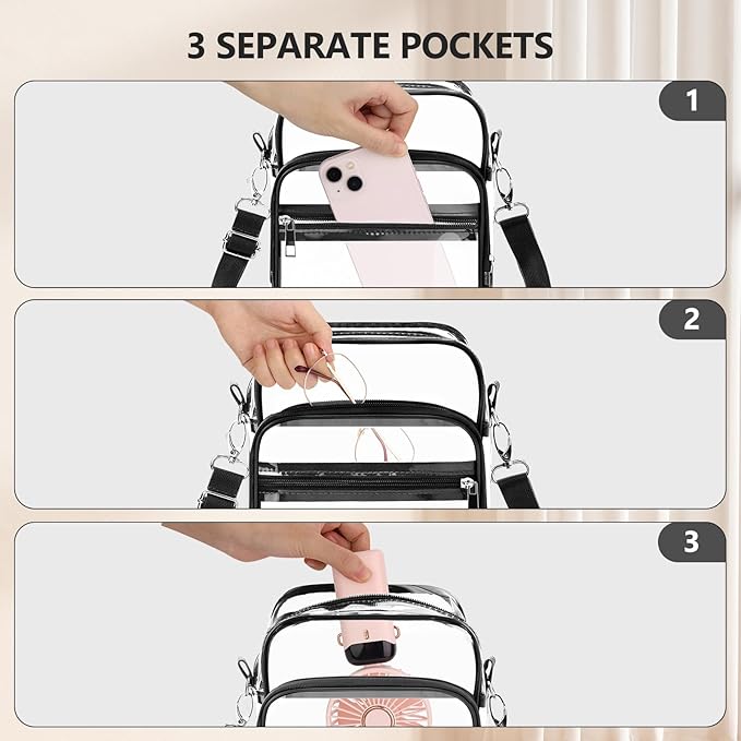 Blvornl Clear Crossbody Bag with Adjustable Shoulder Strap, Stadium Approved PVC Purse Bag, Messenger Bag