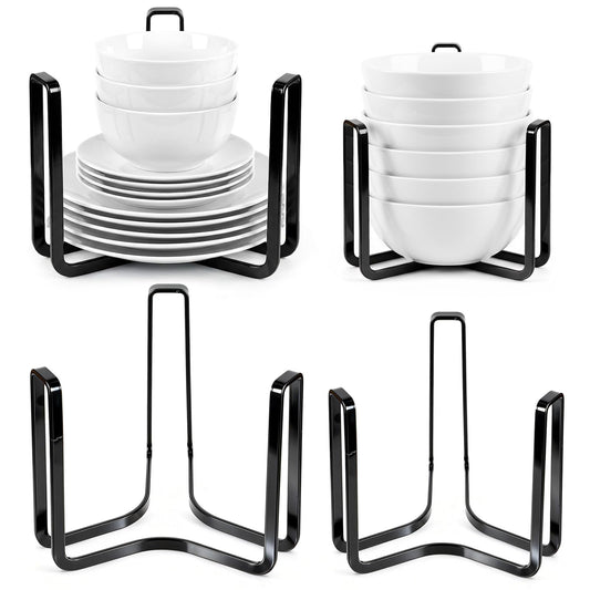 AOZUO 4 Pcs Dinnerware Bowl Plate Holder Fit for 4.7 and 6.5 Inches Diameters Bowl, Metal Bowls Storage Dying Display Rack Bowls Holder Organizer for Kitchen Drawer Countertop Cabinet Cupboard Shelf