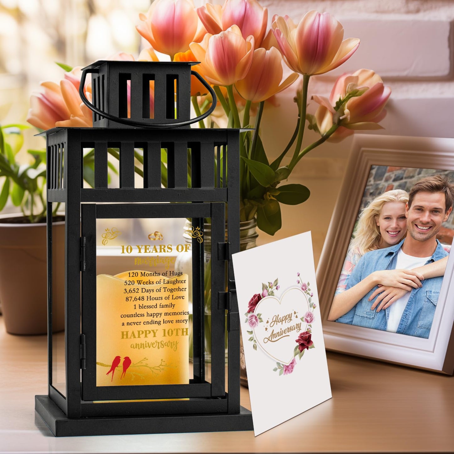HN HAIINAA 10th Wedding Anniversary Lantern 10 Year Anniversary Wedding Gifts for Wife Couple Parents Husband Grandparents