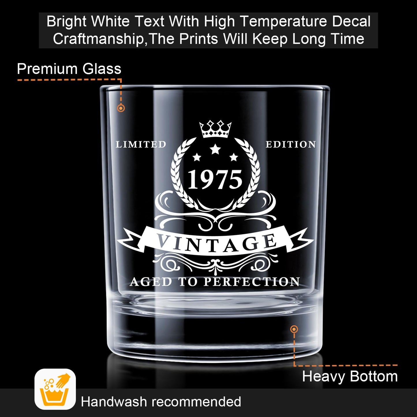 LIGHTEN LIFE 50th Birthday Gifts for Men 12 oz,1975 Whiskey Glass in Valued Wooden Box,50th Birthday Bourbon Glass for 50 Years Old Dad,Husband,Friend
