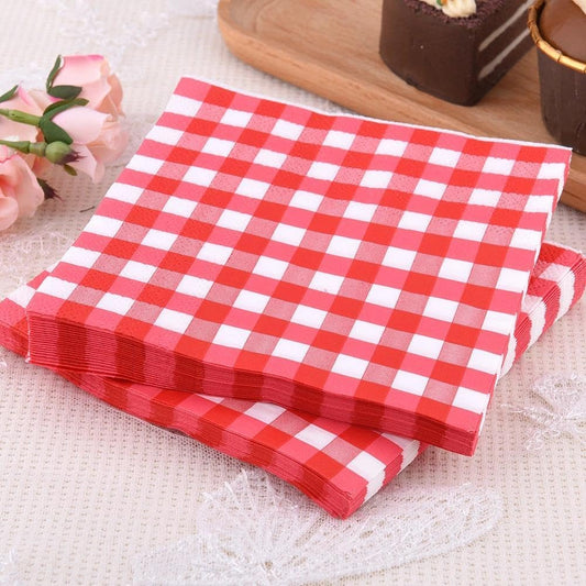 Paper Napkins Disposable Red Checkered Napkins Everyday Red White Gingham Dinner Napkin Cocktail Beverage Napkin for Lunch Picnic BBQ Christmas Halloween Birthday Party Decoration Supplies 40PCS