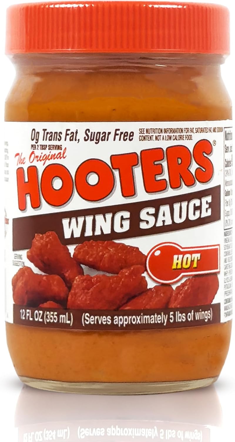 The Original Hooters Hot Wing Sauce - Ideal for Chicken Wings Dipping, Grilling, Seafood, Ribs, Shrimp, Spicy Hot Sauce, Balanced Restaurant Flavor with Aged Cayenne Peppers - 12 fl oz