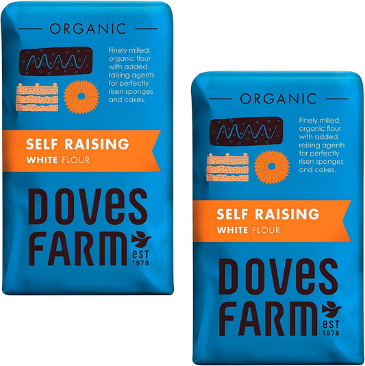 Doves Farm Organic Self Rising Flour 2.2 lb / 1 kg (Pack of 2) - Kosher & Vegan Friendly British Self Raising White Flour for Baking | Ideal for Cakes, Dessert and Everyday Baking | Imported UK Food