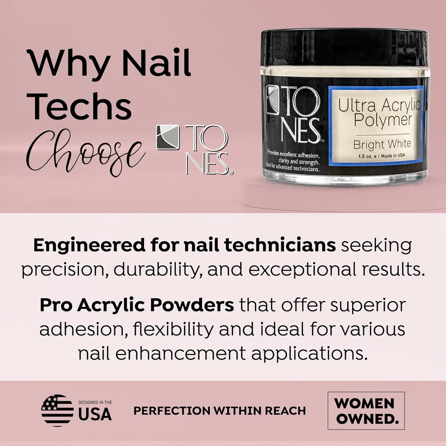 Tones Pro Acrylic Nail Powder, Sparkling Bright White (Opaque Off-White), (8.5 Fl Oz) - Long-Lasting & Non-Yellowing Polymer for Salon Quality Nail Extensions & 3D Art
