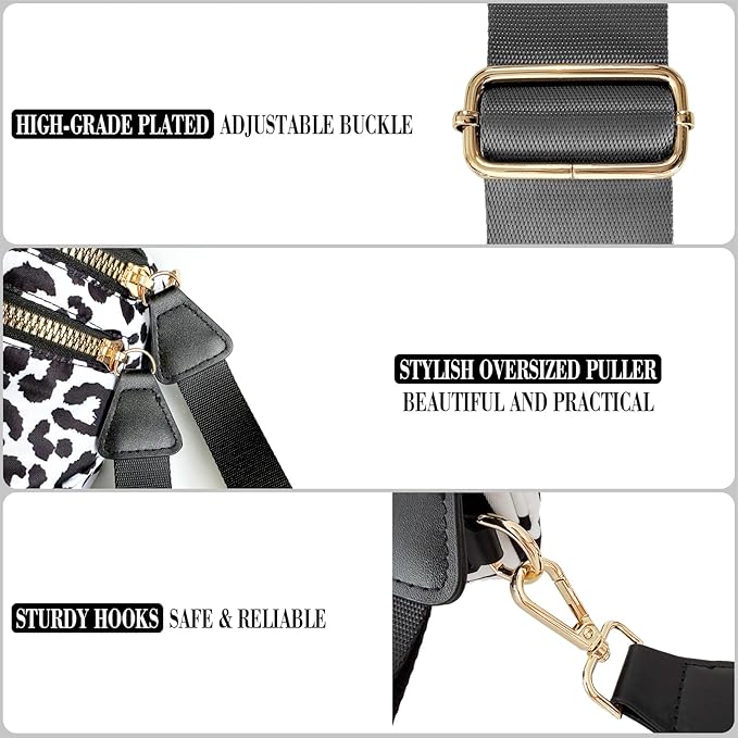Bum Bag Crossbody Bag for Women | Spacious Bum Bags | Nylon Crossbody Fanny Packs | Leopard Purse Belt Wallet (Colour Bum Bag-Black and White Leopard)