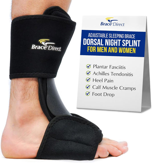 Brace Direct Dorsal Night Splint – Adjustable Sleeping Brace for Plantar Fasciitis, Achilles Tendonitis & Drop Foot, Heel & Arch Pain Relief, Size L-XL (US Shoe Men 8.5-14 / Women 9.5-15)
