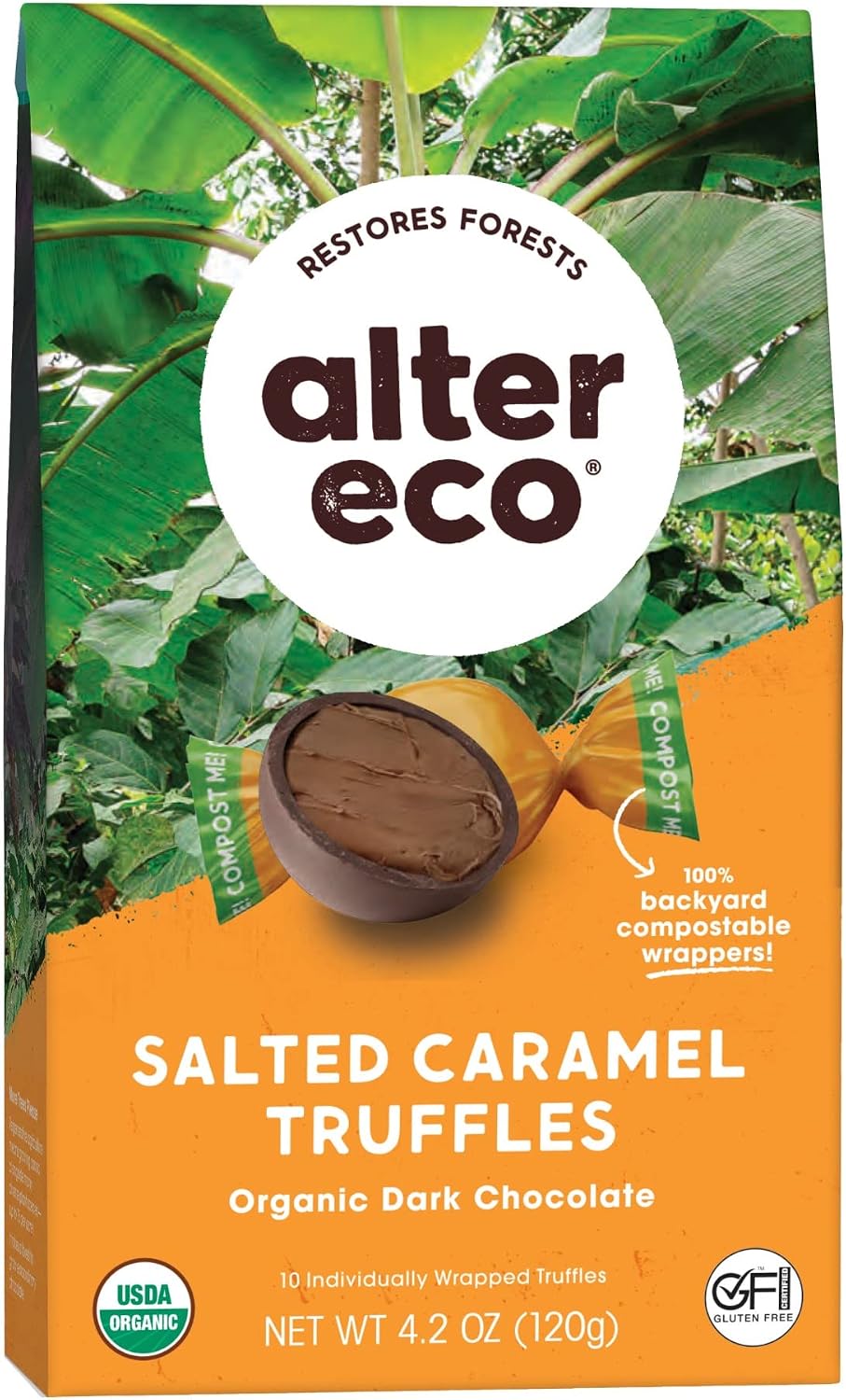 Alter Eco | Salted Caramel Truffles | 58% Pure Dark Cocoa, Fair Trade, Organic, Non-GMO, Gluten-Free Dark Chocolate Truffles (10 Count (Pack of 1))