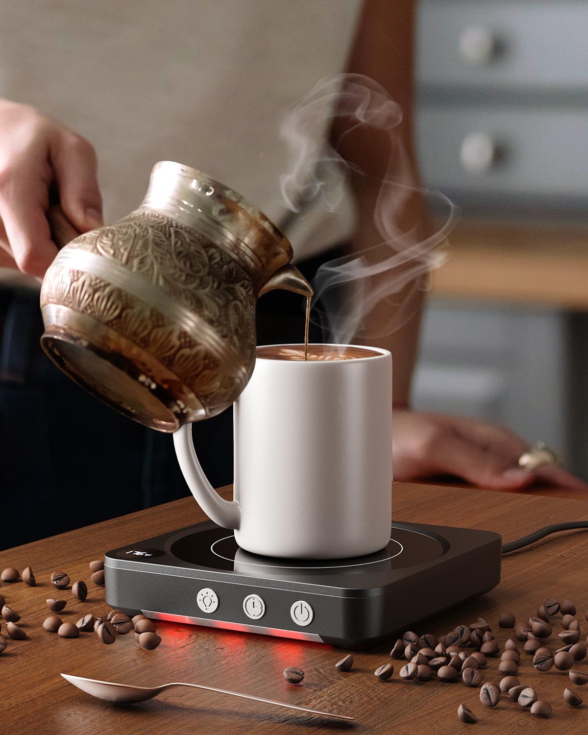 Mug Warmer - 36W Coffee Mug Warmer for Desk with Temperature Display, 2-12Hrs Auto Shut Off, Smart Candle Warmer - Ideal Coffee Gifts Accessories Keep Beverages Coffee Warmer (Black)