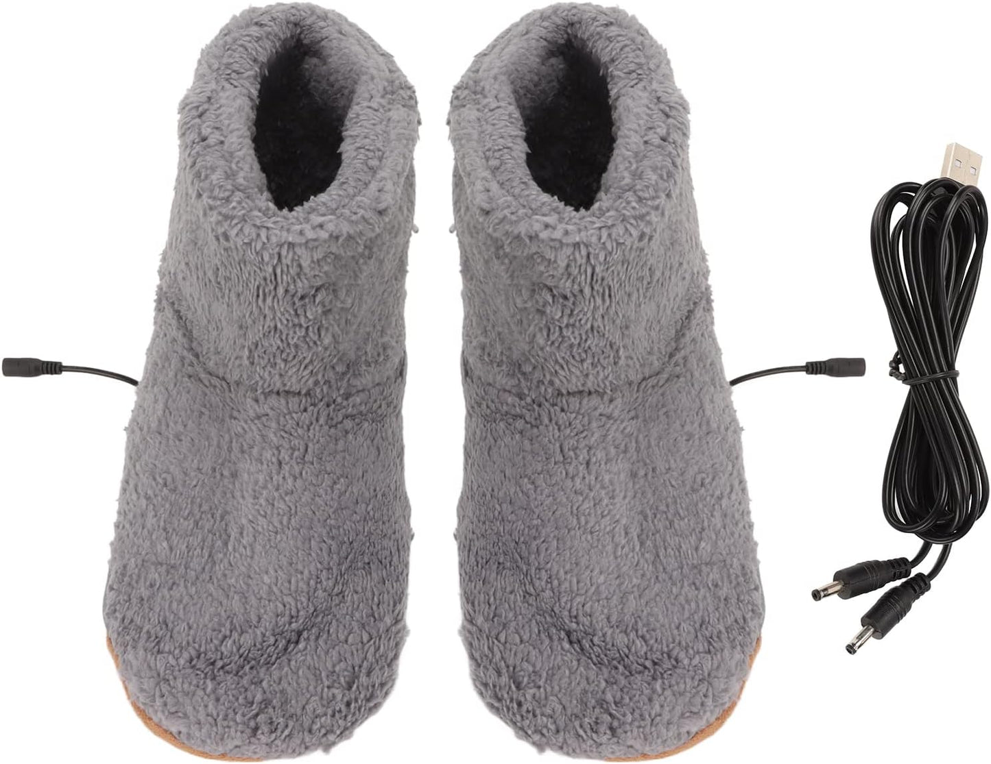 1 Pair Heated Slippers Boot, Soft Plush Heated Foot Warmer Shoes Heated Socks Winter Feet Warmers Electric Heating Boots Foot Heater Warmer Slipper for Cold Winter(Grey)