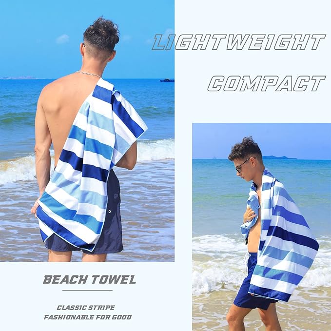 Exclusivo Mezcla 2 Pack Microfiber Quick Dry Beach Towels, Oversized Lightweight Sandfree Pool Towels for Swimming Camping Travel with Bagn (Blue and Navy, 35x70 Inches)