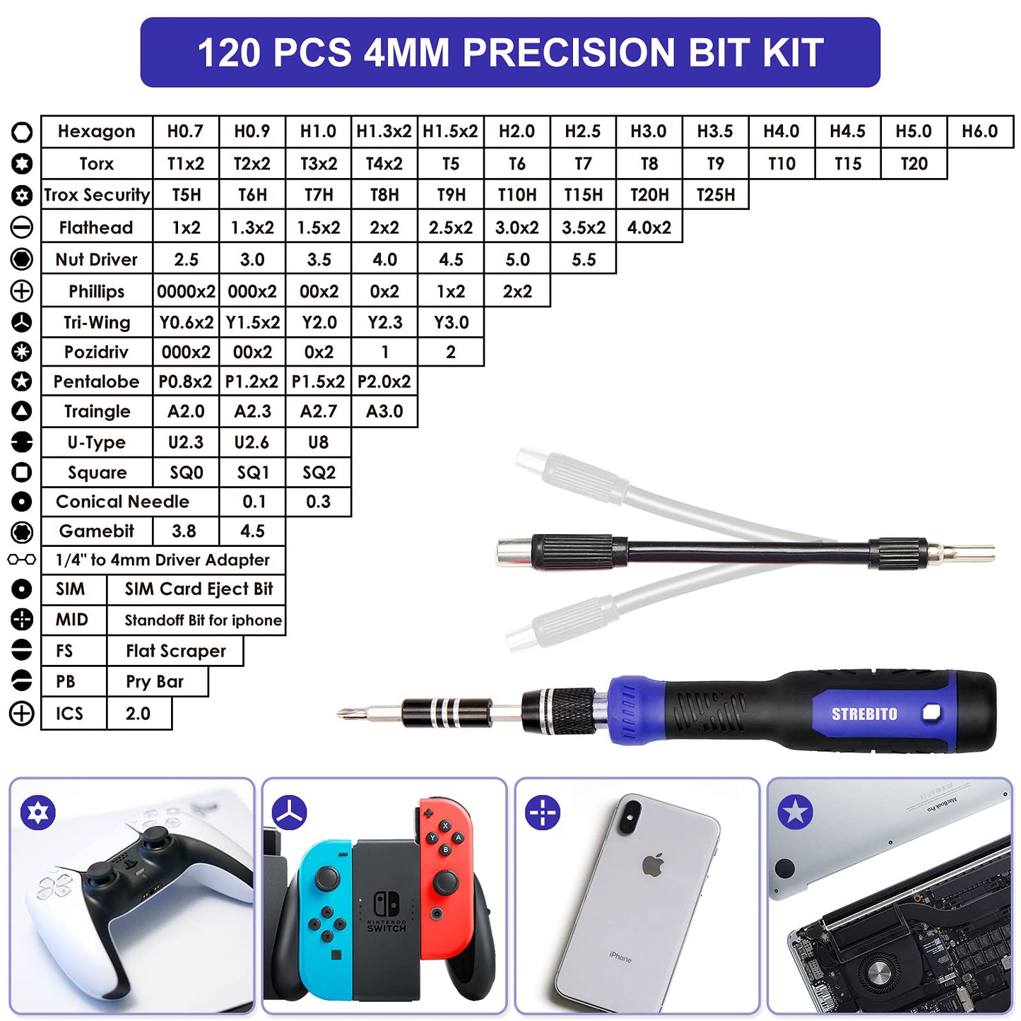 STREBITO Precision Screwdriver Set 191-Piece Multi-Bit Screwdriver 1/4 Inch Nut Driver Home Improvement Tool Electronic Repair Kit for Computer, iPhone, Laptop, PC, Cell Phone, PS4, Xbox, Nintendo