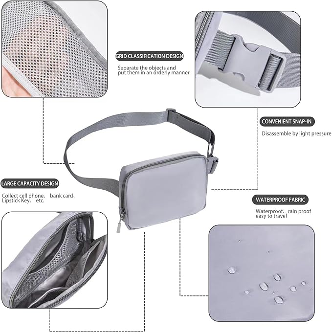 Belt bag Fanny pack crossbody bags for women Everywhere belt bag (Grey)