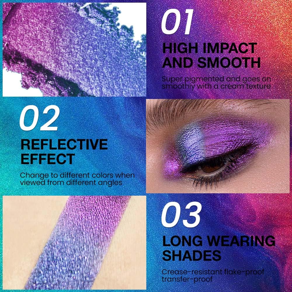 evpct Dark Blue Purple Duochrome Eyeshadow Palette Makeup, Metallic Chameleon Duo Chrome Multichrome Gothic festival Single Eye shadow Palette Makeup for Older Women, Face Glitter Eyeshadow Liquid
