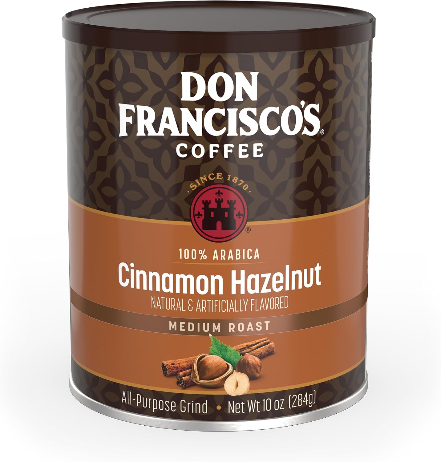 Don Francisco's Cinnamon Hazelnut Ground Flavored Coffee: Rich, Aromatic 100% Arabica Blend - Medium Roast for a Delightful Morning Brew (10 oz Can)