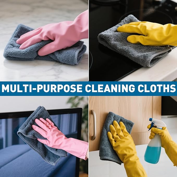TEAWOO Microfiber Cleaning Cloths Bulk Pack-150 Pack, Microfiber Towels Bulk, Towels for Cars, Cleaning Rags Gray (12x12 inches)