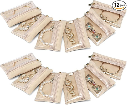 Vlando 12 Pcs Travel Jewelry Organizer Velvet Jewelry Pouch with Zipper Clear Travel Jewelry Bag for Travel Business Trip Motherâs Day Gift for Mom Wife Women