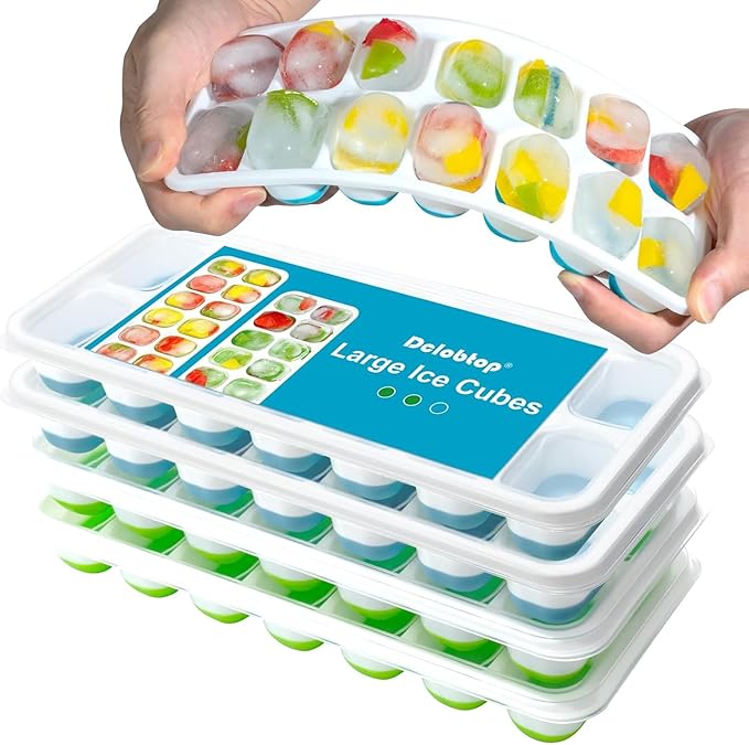 Ice Cube Trays for Freezer - 4 Pack 56 Cubes(1.7" x 1.2"), Easy Release Silicone Bottom+ PP Frame Ice Trays with Spill-Resistant Lids, Stackable, BPA-Free â for Cocktails, Coffee & Everyday Drinks