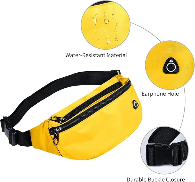 Fanny Packs for Men and Women, Waterproof Sports Waist Pack Bag for Travel Hiking Running Hands-free