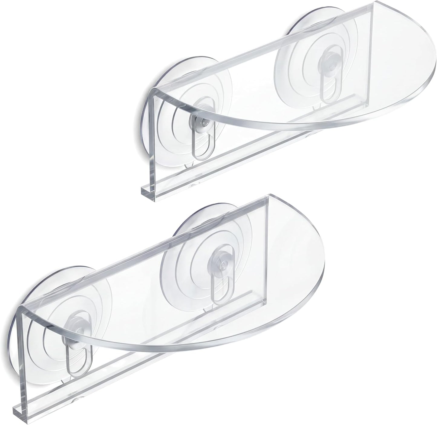 Window Plant Floating Shelf with Suction Cups, Acrylic Semicircular Ledge for Indoor Plants, Succulents, Herb Pots, Fish Tank, 2 Pack