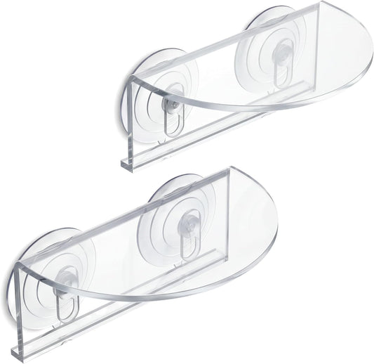 Window Plant Floating Shelf with Suction Cups, Acrylic Semicircular Ledge for Indoor Plants, Succulents, Herb Pots, Fish Tank, 2 Pack