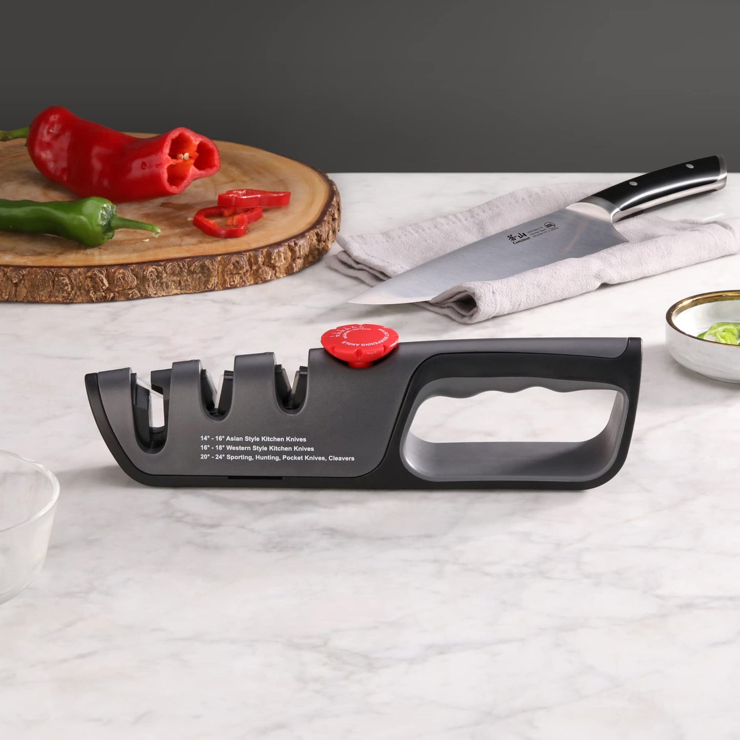 Cangshan 1026108 3-Stage Adjustable 14-24 Degree Professional Knife + Scissor Sharpener Black