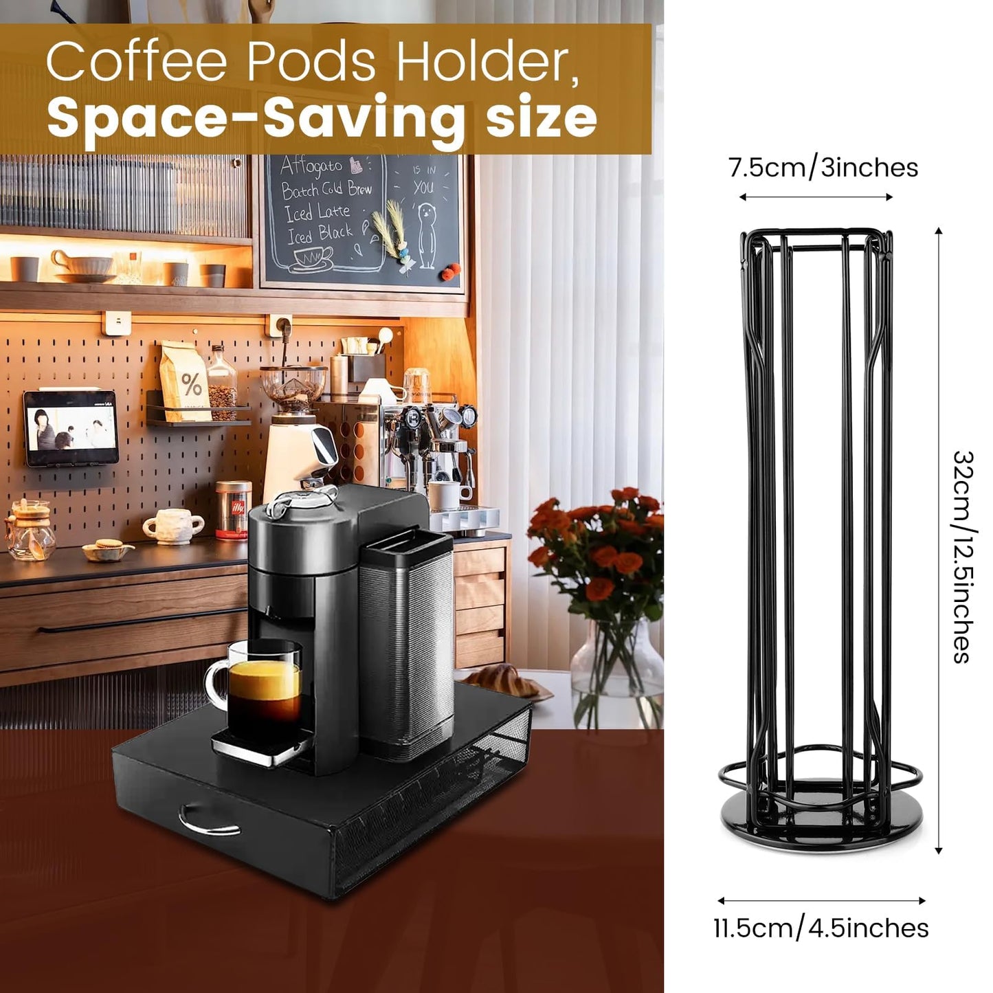 Coffee Pod Stand Holder for Nespresso Vertuoline 20 Pods, Coffee Bar Vertuo Pod Organizer Rack, 360° Rotating Coffee Capsule Holds Storage, 20 Pods Holder Spinner for Nespresso Vertuo Line (Black)