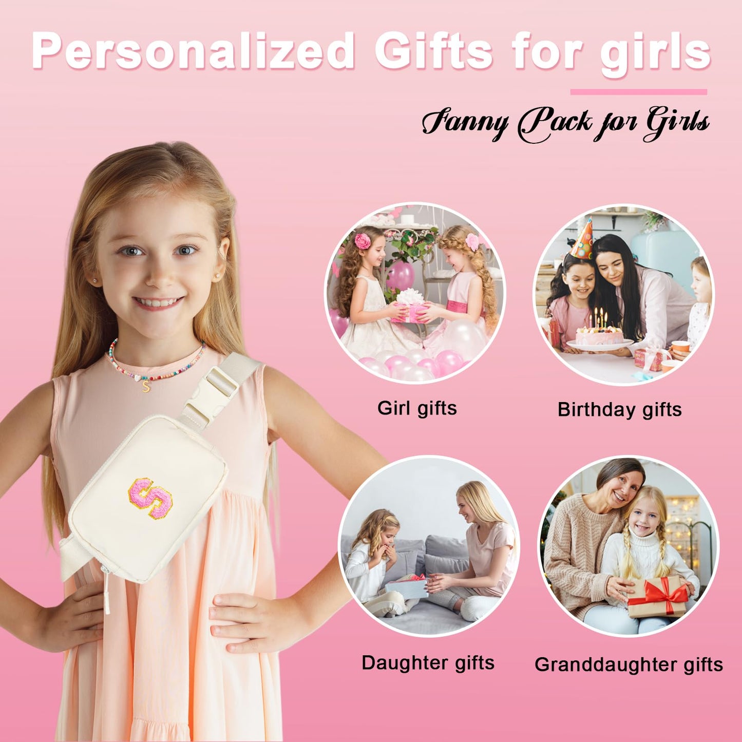 Awfrky Personalized Fanny Pack for Girls, Gift Sets for Teen Girls, Birthday Gifts for 4 5 6 7 8 9 10 11 12 13 Year Old Girl, Initial Crossbody Bag Belt Bag for Girl Kids (S)