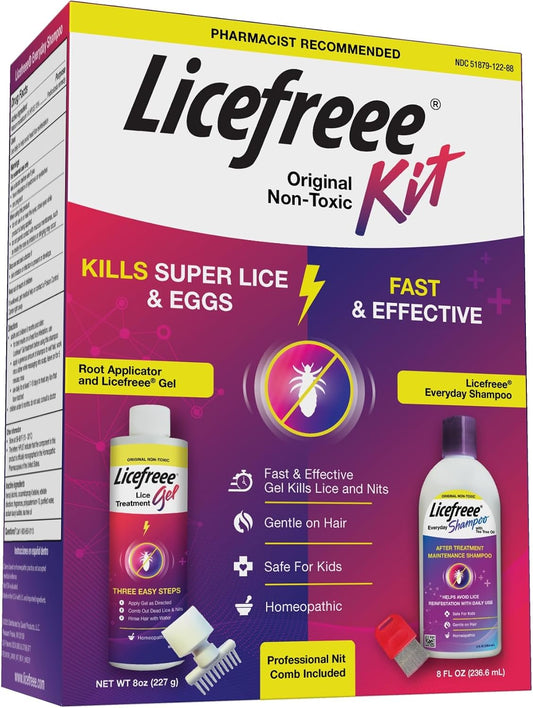 Licefreee! Kit All-in-One Complete Lice Killing Treatment, Daily Maintenance Shampoo & Professional Nit Comb in One Box, Lice Treatment for Kids & Adults