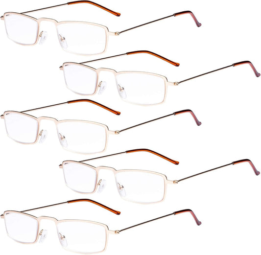 Eyekepper 5-Pack Stainless Steel Frame Half-eye Style Reading Glasses Readers Gold +1.75
