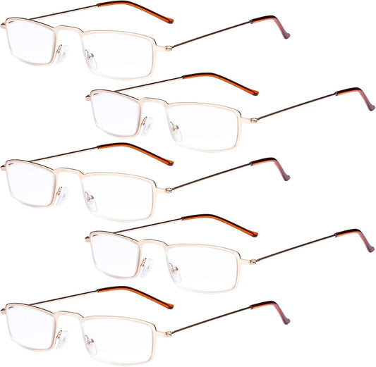Eyekepper 5-Pack Stainless Steel Frame Half-eye Style Reading Glasses Readers Gold +1.0