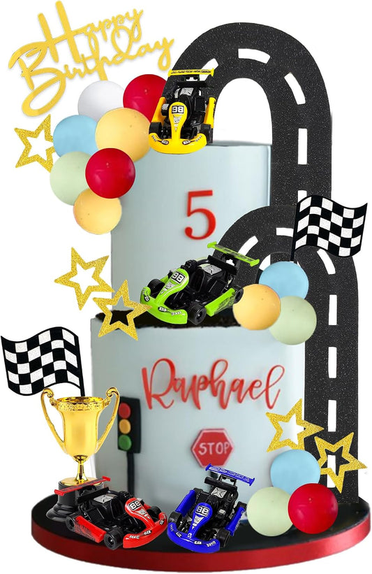 28 PCS Racing Car Cake Toppers Car Truck Cake Decorations for Racing Theme Birthday Supplies (01)