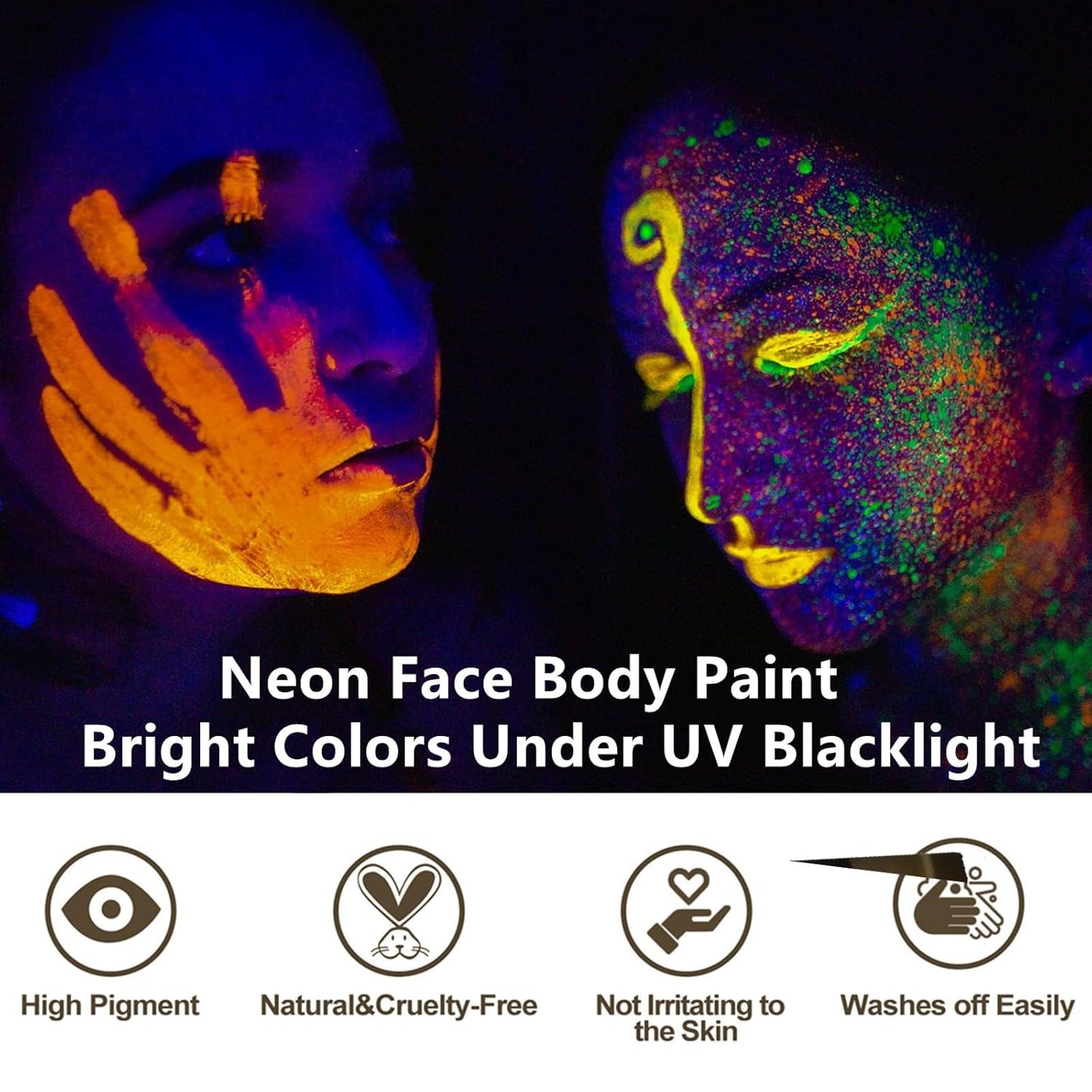 Go Ho Neon Purple Body Paint Washable(2.37oz,70ml),under UV Blacklight Neon Face Paint,Water Based Neon Fluorescent Purple Face Paint for Adults Children SFX Cosplay Costumes Halloween Makeup