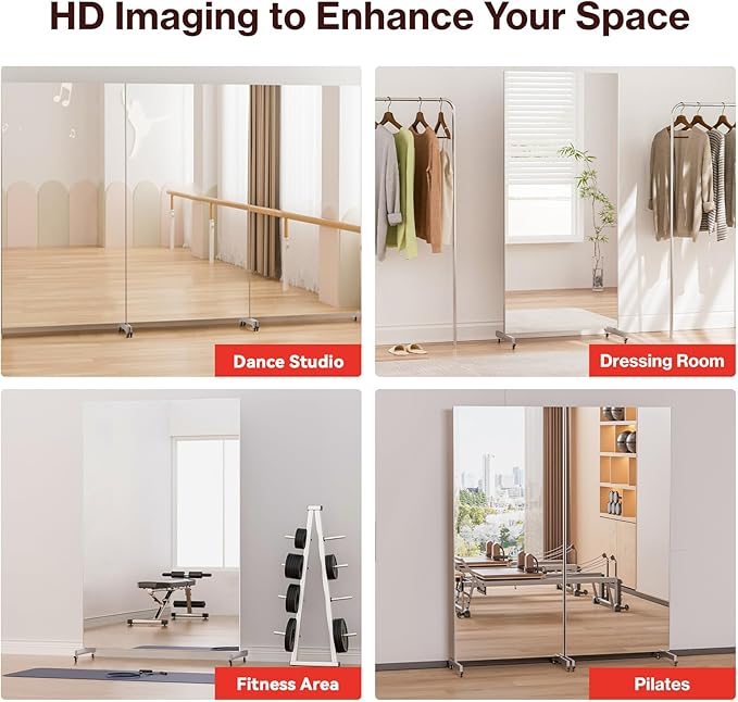 Standing Full Length Mirror on Wheels 71" x 32" Large Rolling Mirrors Smooth Moving Unbreakable Glassless Mirror for Home Gym Dance Studio Yoga, Silver
