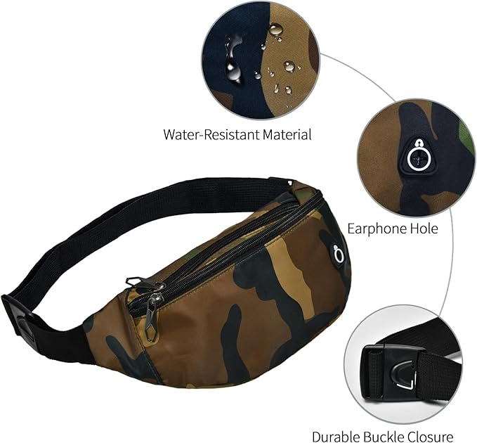 Fanny Packs for Men and Women, Waterproof Sports Waist Pack Bag for Travel Hiking Running Hands-free