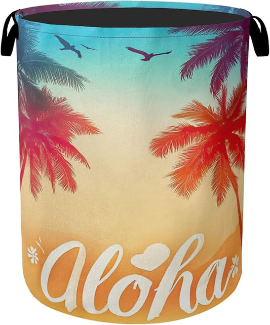 Hawaiian Sunset Foldable Canvas Laundry Basket with Handles - Storage Organizer, Heavy Duty for Homeï¼Bedroom, Dorm, Bathroom
