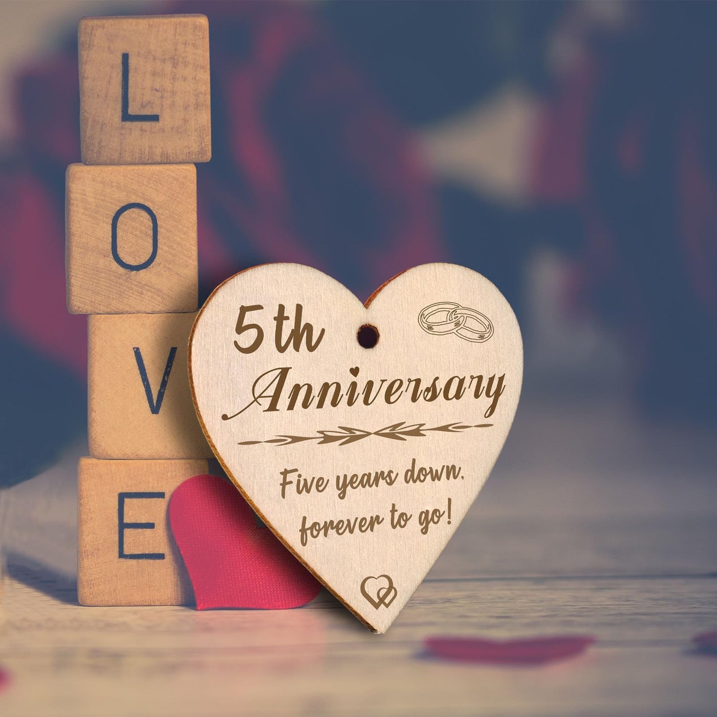 EYITUPC 5 Year Anniversary Picture Frame Gifts for Her Him, Wood 5th Wedding Anniversary Photo Frame for Wife Men Husband, Display 2 4x6 Inch
