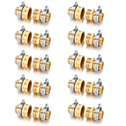 Garden Solid brass Hose Repair Connector with Clamps,Fit for Garden Hose Fitting,Male and Female Hose Fittings 10 Set (3/4"-10 Set)