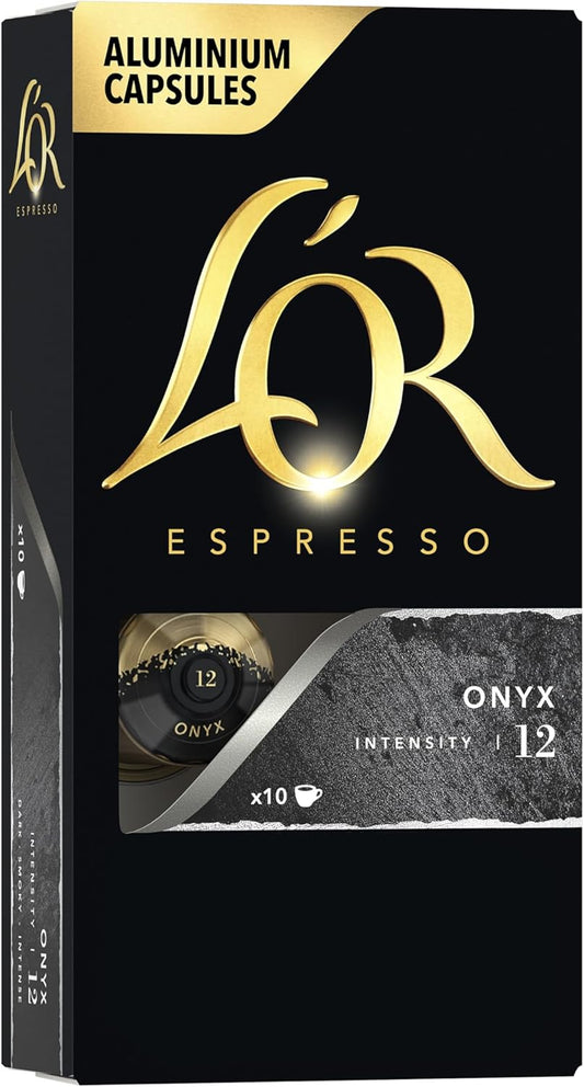 L'OR Espresso Capsules, 10 Count Onyx, Single-Serve Aluminum Coffee Capsules Compatible with the L'OR BARISTA System & *Nespresso Original Machines, 10 Count (Pack of 1)