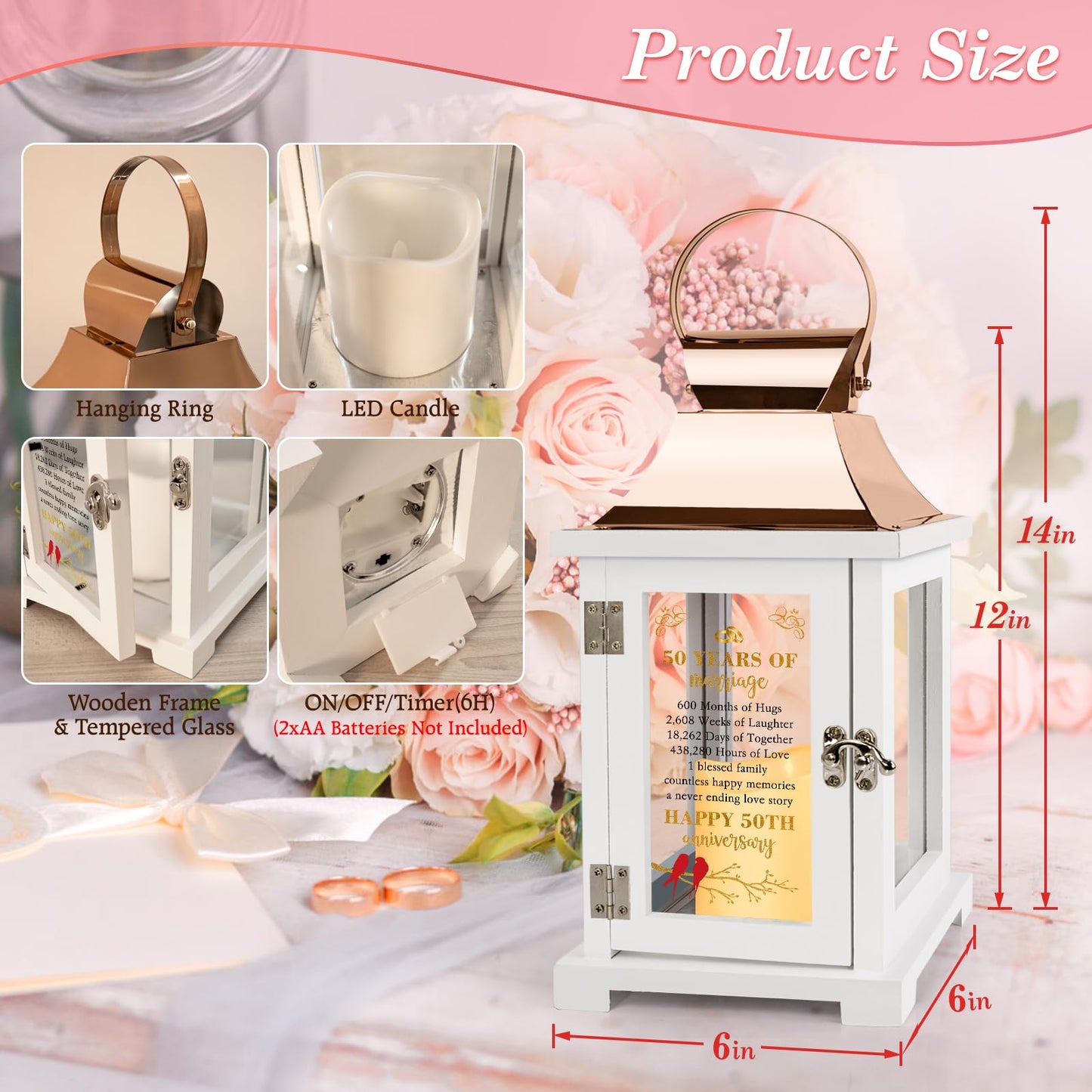 HN HAIINAA 50th Wedding Anniversary Lantern 50th Anniversary Wedding Gifts for Couple Parents Grandparents Husband Wife