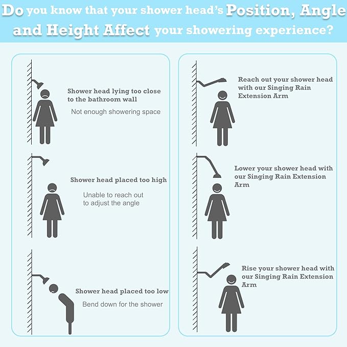 11 Inch Adjustable Shower Head Extension Arm With Locking Set Screw, Singing Rain 304 Stainless Steel Chrome Angle Height Adjustable, Easy Install, G1/2 Universal Connector Compatible (Chrome Finish)