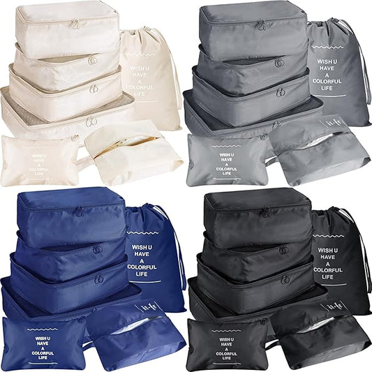 28 Pcs Packing Cubes Packing Organizers Luggage Organizer Bags Foldable Travel Luggage Cubes Suitcases Organizer Bags (Dark Color)