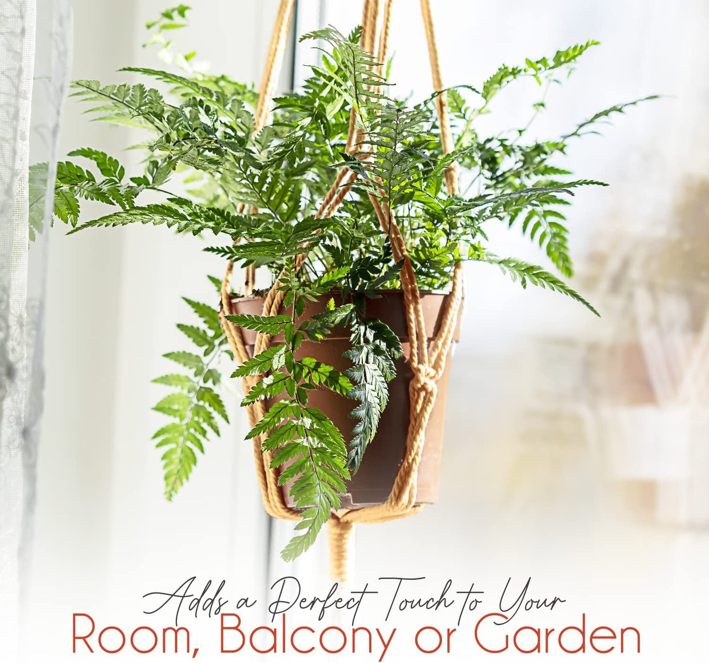 feedee Macrame Plant Hangers - 6 Pack, Brown, Indoor/Outdoor, 11.9 lbs Capacity, Ready to Hang