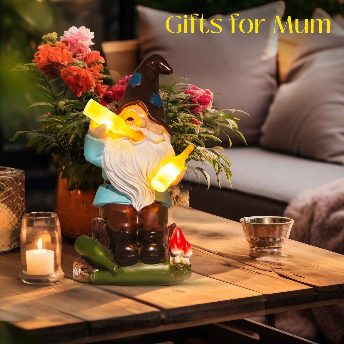 DKJOCKY Gifts for Men,Funny Garden Gnomes Outdoor Decorations for Yard, Solar Drunk Gnomes Drinking Beer, Unique Birthday Gifts for Women, Presents for Mom