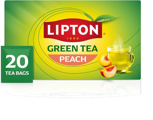 Lipton Peach Green Tea Bags, Flavored, Unsweetened Teabags for Hot Tea or Peach Iced Tea with Caffeine and Flavonoids, 20 Total Tea Bags
