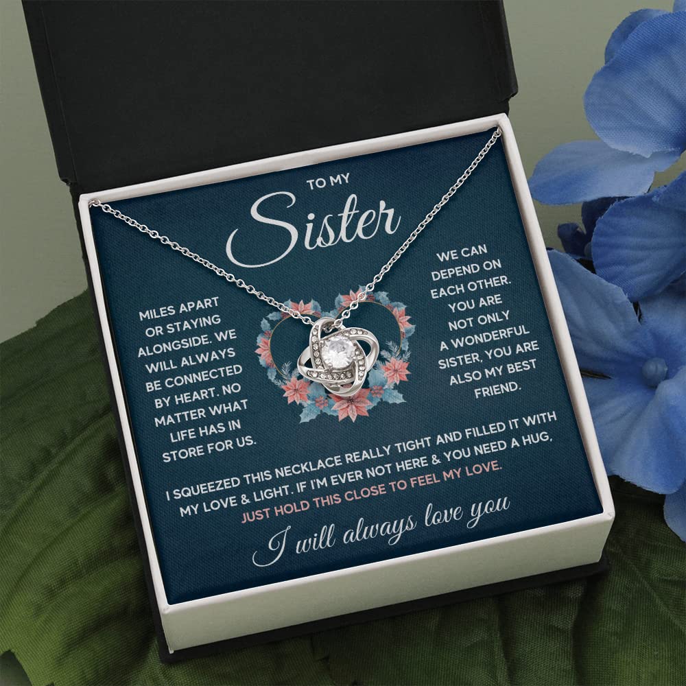 To My Sister Necklace | Gift from Sisters with Message Card & Gift Box | Big & Little Sisters Jewelry | Stainless Steel Necklace for Birthday, Christmas, or Friendship (Standard Box, Sister Squeezed)