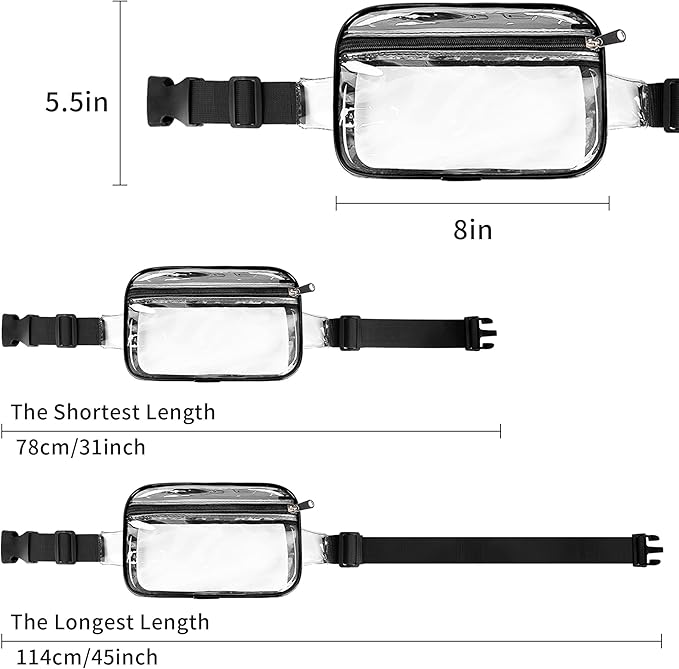 VOROLO Fanny Pack For Women And Men Crossbody Bag Belt Bag with Adjustable Strap Graduation Gifts Clear Black